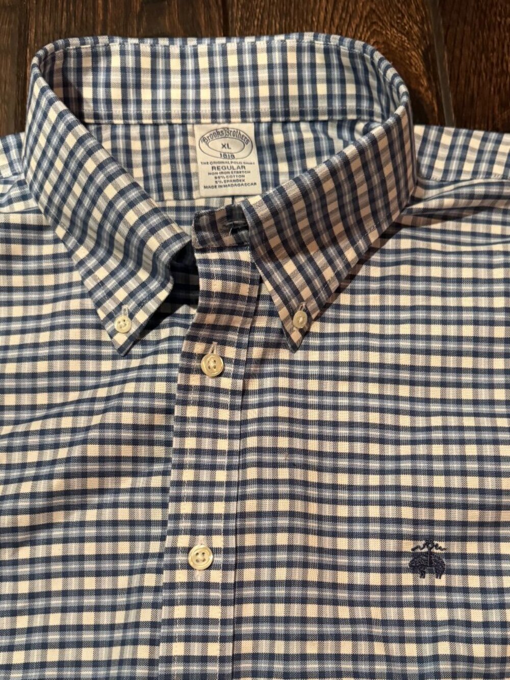 Brooks Brothers NWT Men’s XL Regular Blue Plaid Stretch Cotton Shirt 346